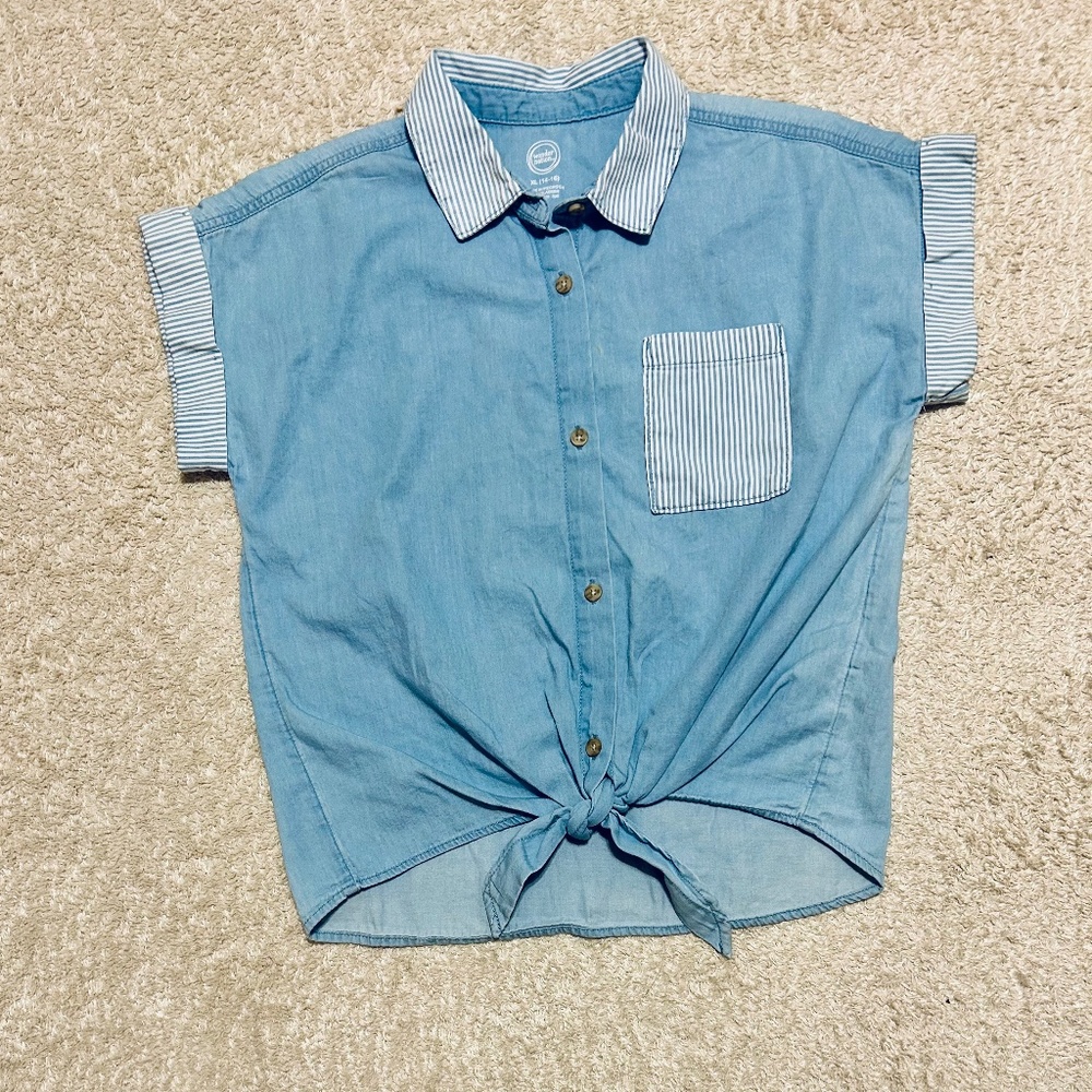 Denim Button-Down w/ Tie Front